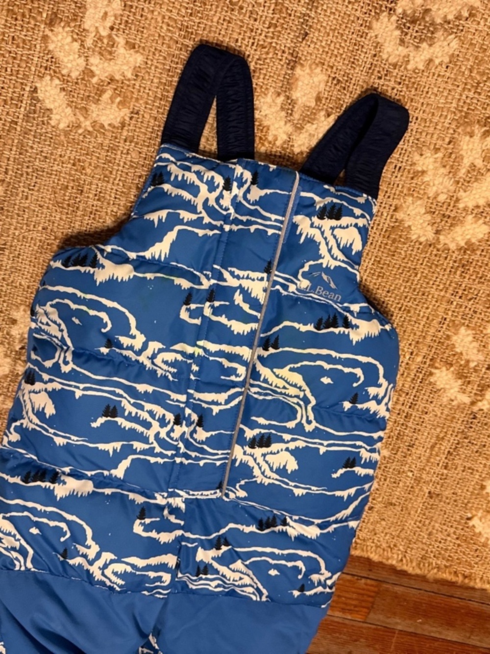 L.L. Bean goose Down Puffer Snow pants snow bib overalls size 4T  mountain print